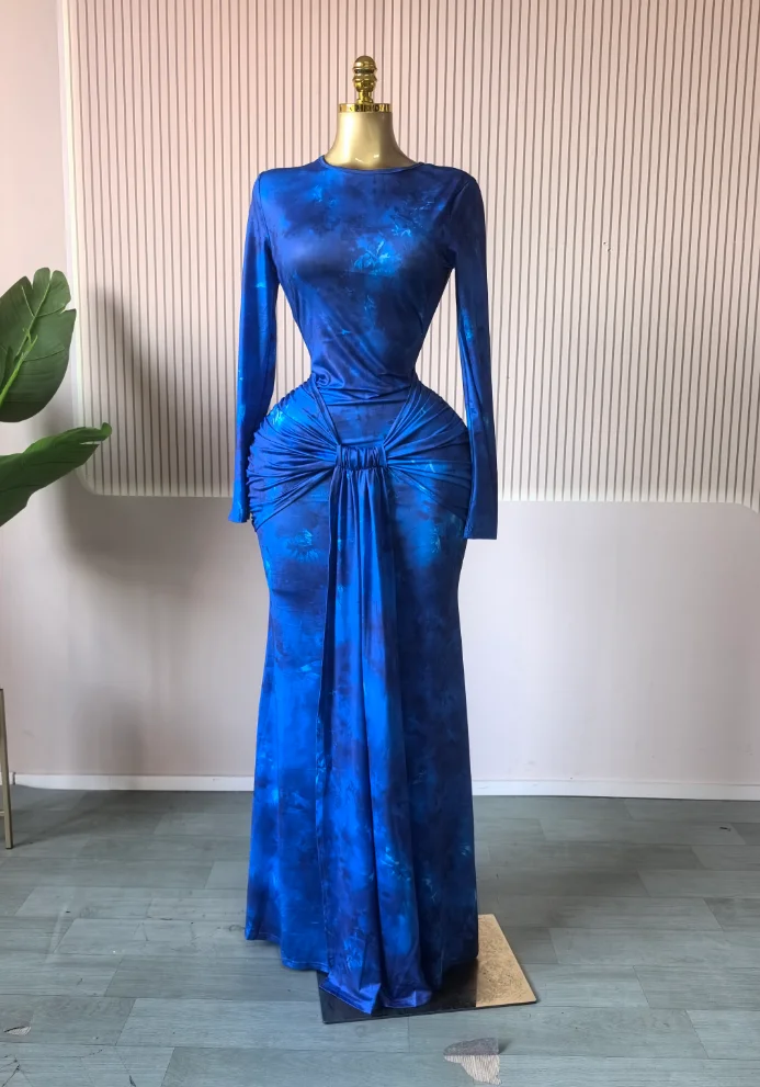 CM.YAYA Women Print O-neck Stacked Ruched Bowknot Streamer Mermaid Maxi Midi Dress 2026 Cocktail Birthday Holiday Party Dresses