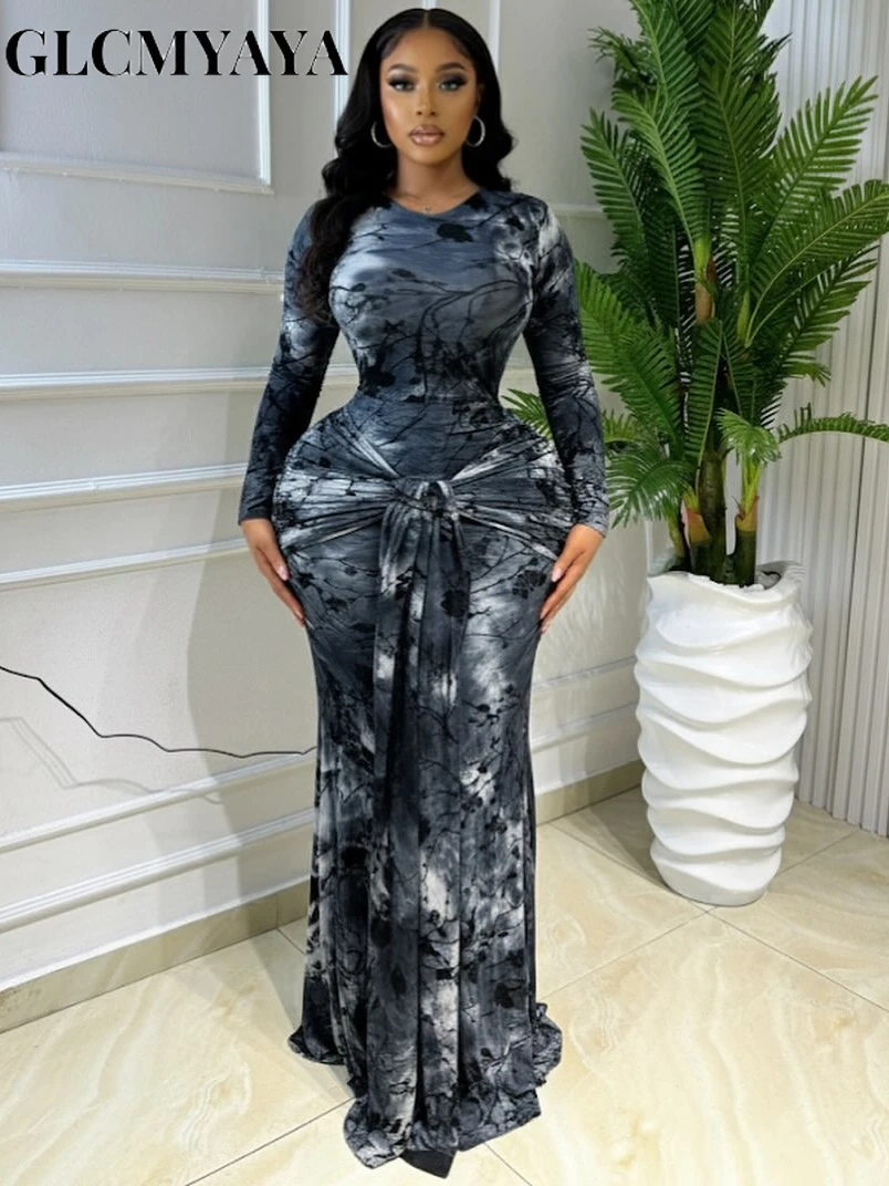 CM.YAYA Women Print O-neck Stacked Ruched Bowknot Streamer Mermaid Maxi Midi Dress 2026 Cocktail Birthday Holiday Party Dresses CM.YAYA Women Print O-neck Stacked Ruched Bowknot Streamer Mermaid Maxi Midi Dress 2026 Cocktail Birthday Holiday Party Dresses