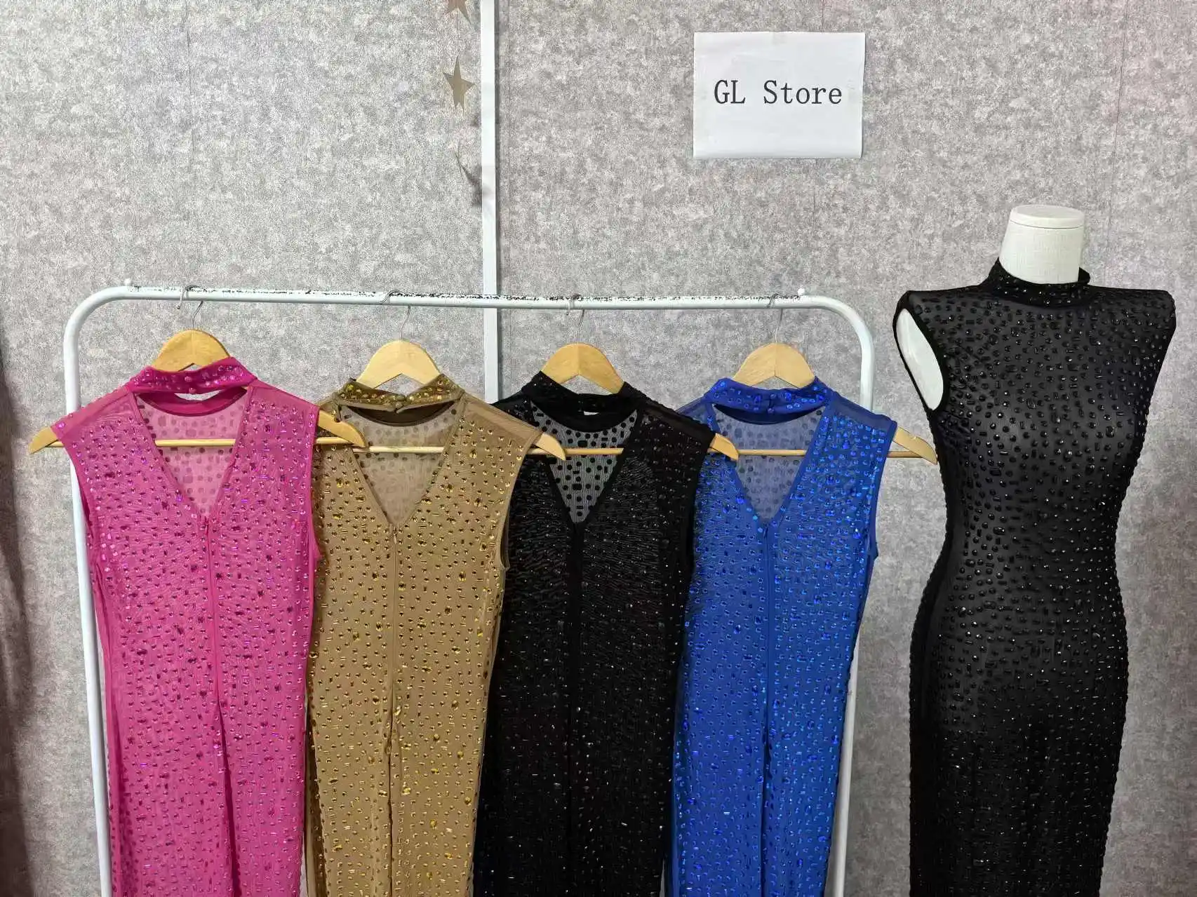 CM.YAYA 2024 Fall Diamonds Hot Rhinestones O-neck Women Sleeveless Bodycon Long Dress Birthday Party Evening Prom Maxi Dresses