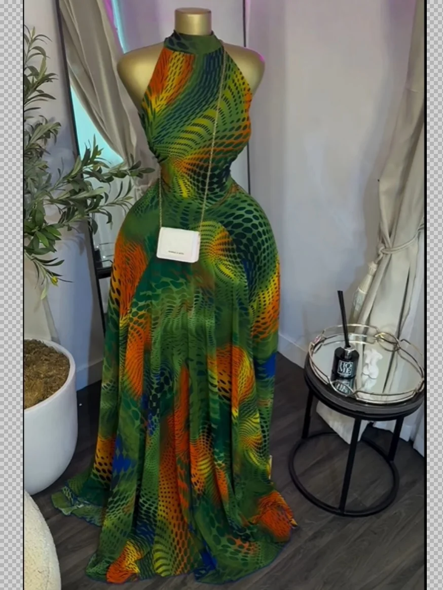 GLCMYAYA 2025 Fall Women O-neck Sleeveless Print Mermaid Maxi Dress Evening Birthday Beach Sexy Night Party Long Dresses