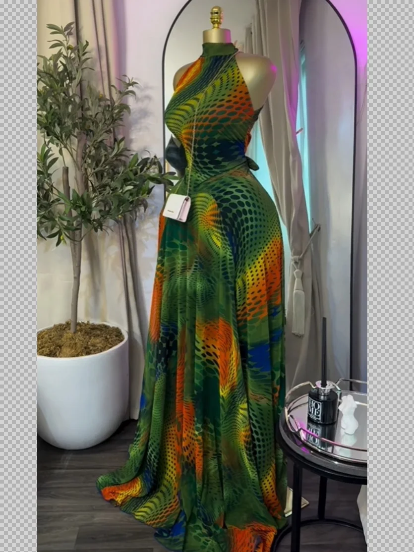 GLCMYAYA 2025 Fall Women O-neck Sleeveless Print Mermaid Maxi Dress Evening Birthday Beach Sexy Night Party Long Dresses