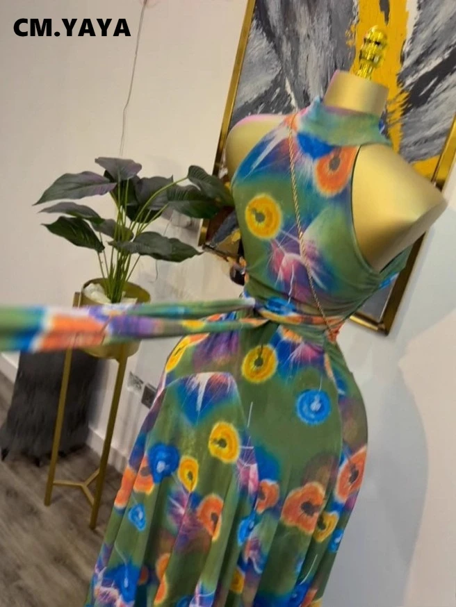 GLCMYAYA 2025 Fall Women O-neck Sleeveless Print Mermaid Maxi Dress Evening Birthday Beach Sexy Night Party Long Dresses