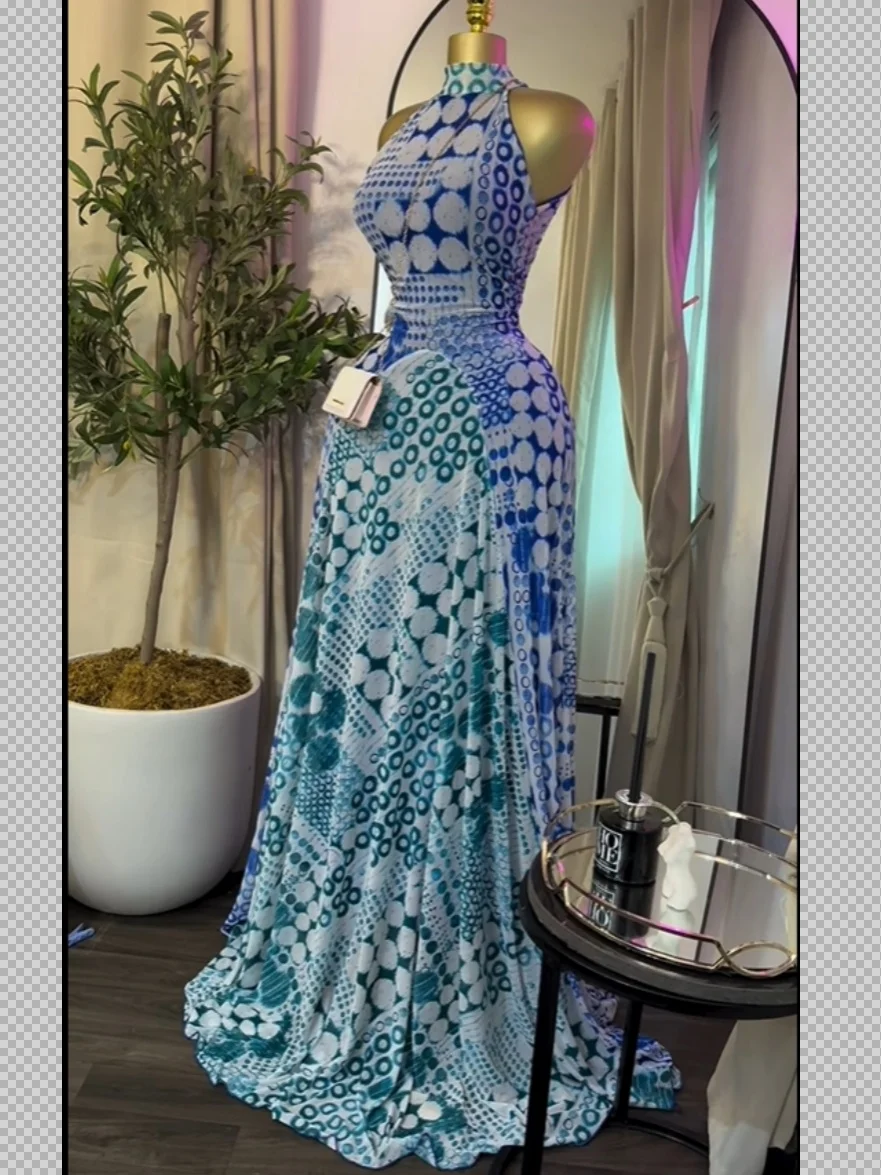 GLCMYAYA 2025 Fall Women O-neck Sleeveless Print Mermaid Maxi Dress Evening Birthday Beach Sexy Night Party Long Dresses