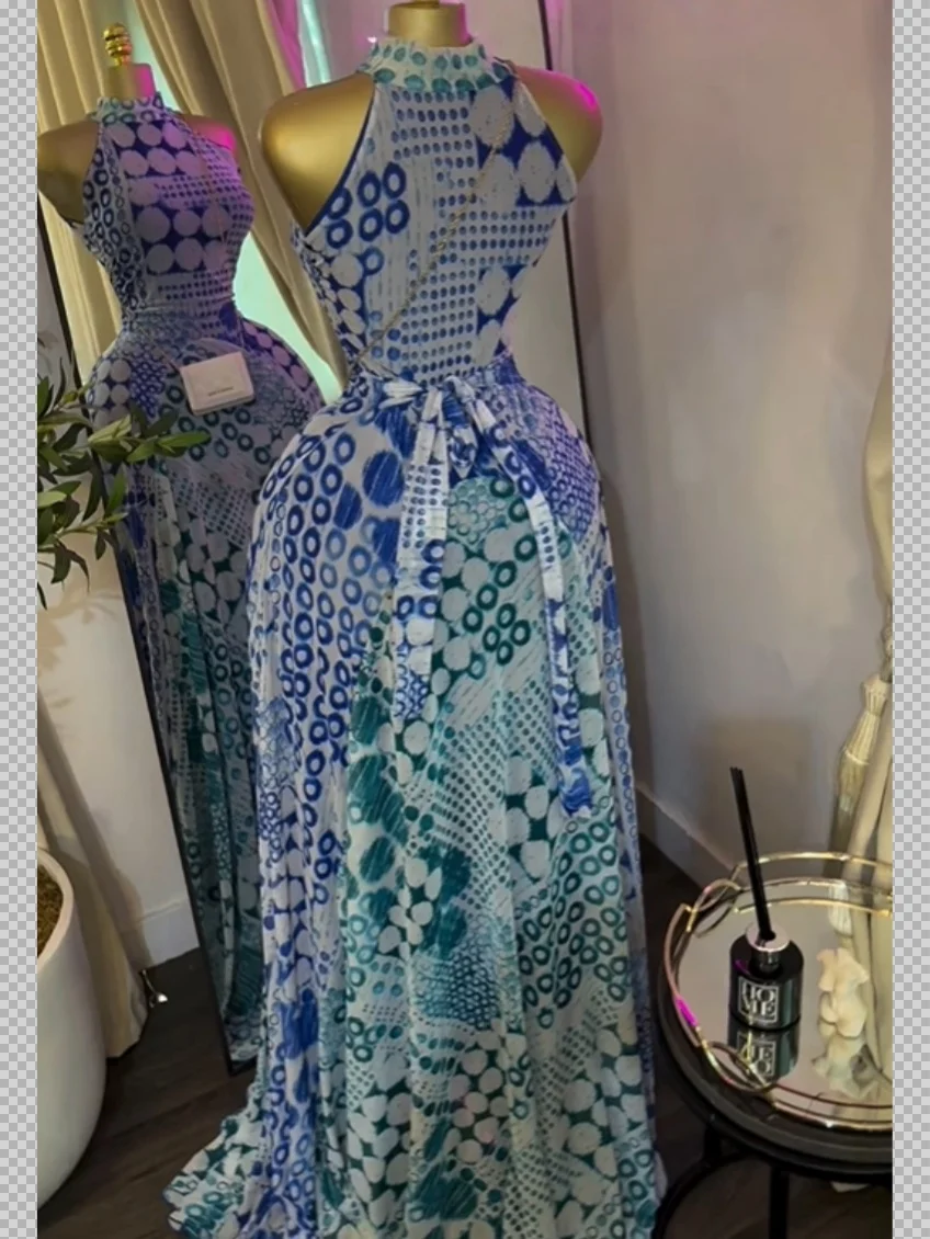 GLCMYAYA 2025 Fall Women O-neck Sleeveless Print Mermaid Maxi Dress Evening Birthday Beach Sexy Night Party Long Dresses