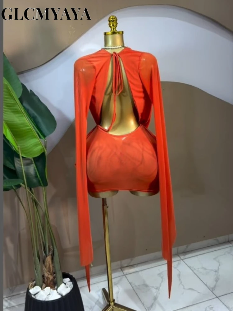 CM.YAYA Women Pile Collar Backless Clock Long Sleeve Mesh Bodycon Midi Mini Dress 2026 Party Holiday Dresses Trendy Vestidos CM.YAYA Women Pile Collar Backless Clock Long Sleeve Mesh Bodycon Midi Mini Dress 2026 Party Holiday Dresses Trendy Vestidos