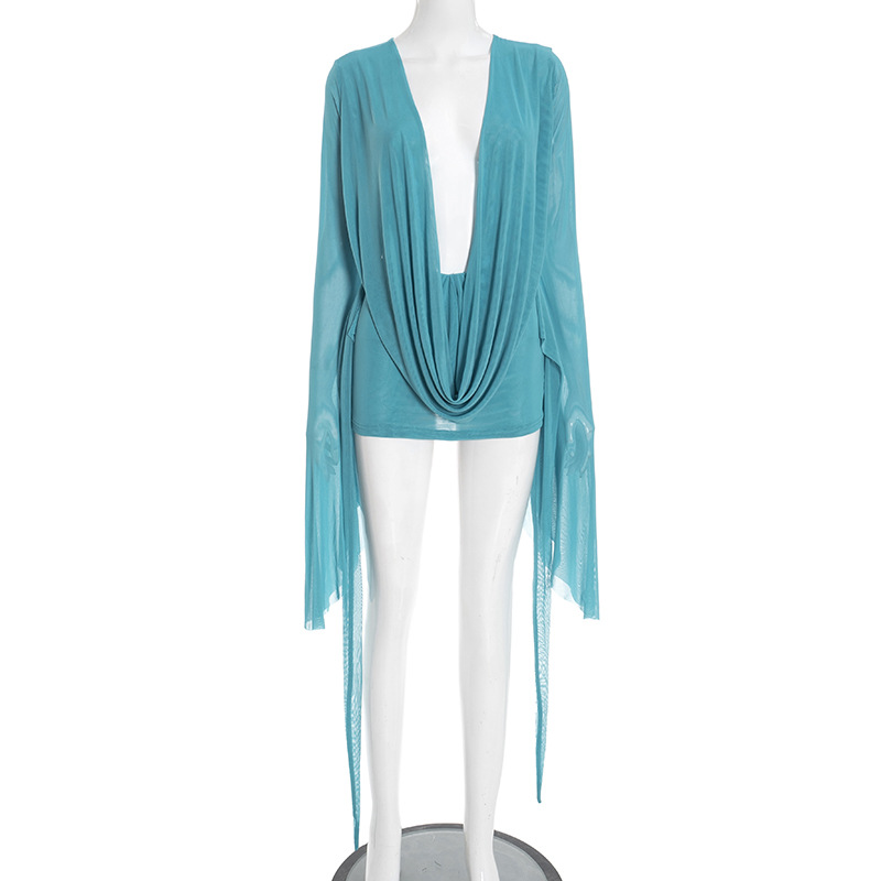 CM.YAYA Women Pile Collar Backless Clock Long Sleeve Mesh Bodycon Midi Mini Dress 2026 Party Holiday Dresses Trendy Vestidos CM.YAYA Women Pile Collar Backless Clock Long Sleeve Mesh Bodycon Midi Mini Dress 2026 Party Holiday Dresses Trendy Vestidos