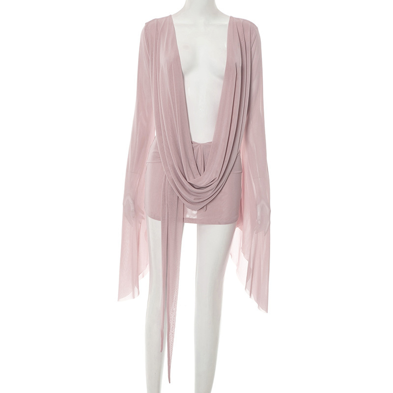 CM.YAYA Women Pile Collar Backless Clock Long Sleeve Mesh Bodycon Midi Mini Dress 2026 Party Holiday Dresses Trendy Vestidos CM.YAYA Women Pile Collar Backless Clock Long Sleeve Mesh Bodycon Midi Mini Dress 2026 Party Holiday Dresses Trendy Vestidos