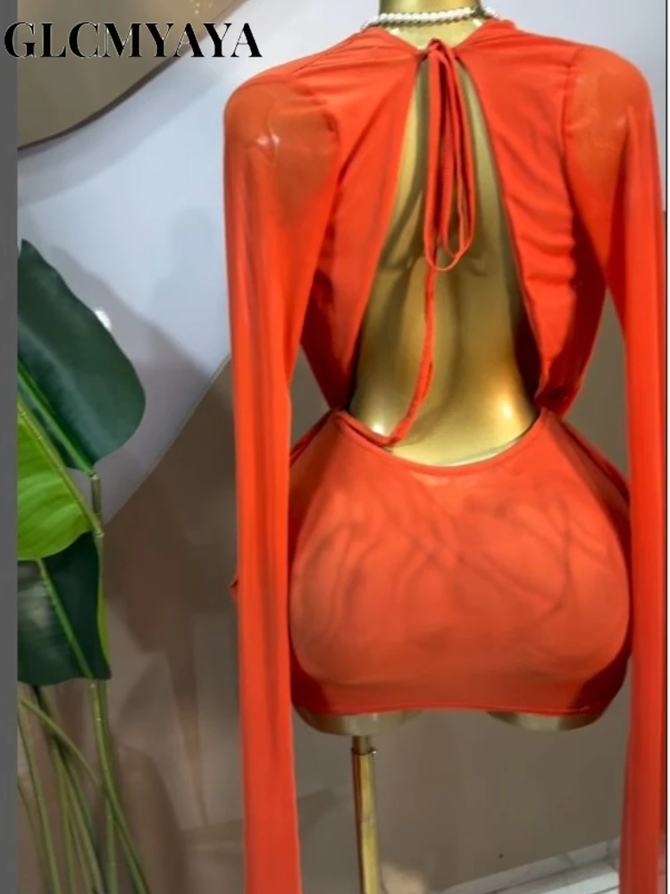 CM.YAYA Women Pile Collar Backless Clock Long Sleeve Mesh Bodycon Midi Mini Dress 2026 Party Holiday Dresses Trendy Vestidos CM.YAYA Women Pile Collar Backless Clock Long Sleeve Mesh Bodycon Midi Mini Dress 2026 Party Holiday Dresses Trendy Vestidos