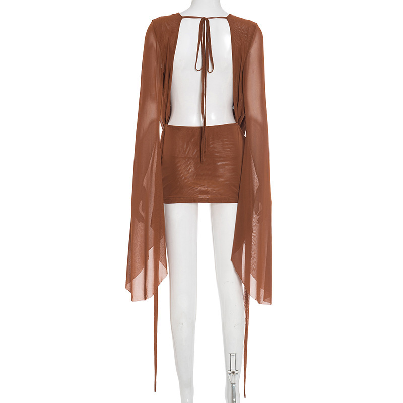 CM.YAYA Women Pile Collar Backless Clock Long Sleeve Mesh Bodycon Midi Mini Dress 2026 Party Holiday Dresses Trendy Vestidos CM.YAYA Women Pile Collar Backless Clock Long Sleeve Mesh Bodycon Midi Mini Dress 2026 Party Holiday Dresses Trendy Vestidos