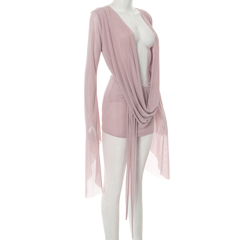 CM.YAYA Women Pile Collar Backless Clock Long Sleeve Mesh Bodycon Midi Mini Dress 2026 Party Holiday Dresses Trendy Vestidos CM.YAYA Women Pile Collar Backless Clock Long Sleeve Mesh Bodycon Midi Mini Dress 2026 Party Holiday Dresses Trendy Vestidos