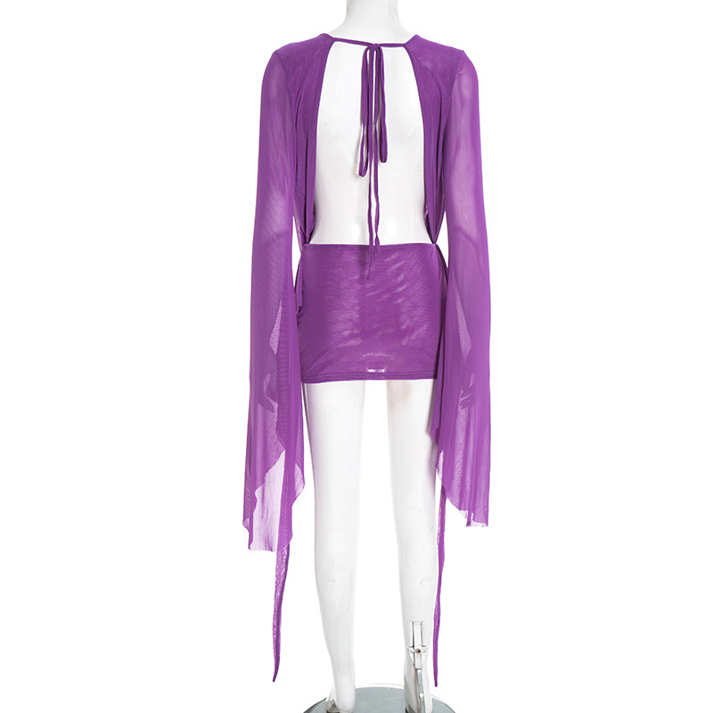 CM.YAYA Women Pile Collar Backless Clock Long Sleeve Mesh Bodycon Midi Mini Dress 2026 Party Holiday Dresses Trendy Vestidos