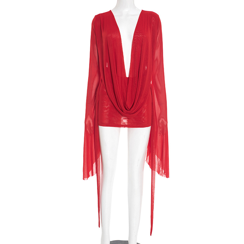 CM.YAYA Women Pile Collar Backless Clock Long Sleeve Mesh Bodycon Midi Mini Dress 2026 Party Holiday Dresses Trendy Vestidos CM.YAYA Women Pile Collar Backless Clock Long Sleeve Mesh Bodycon Midi Mini Dress 2026 Party Holiday Dresses Trendy Vestidos