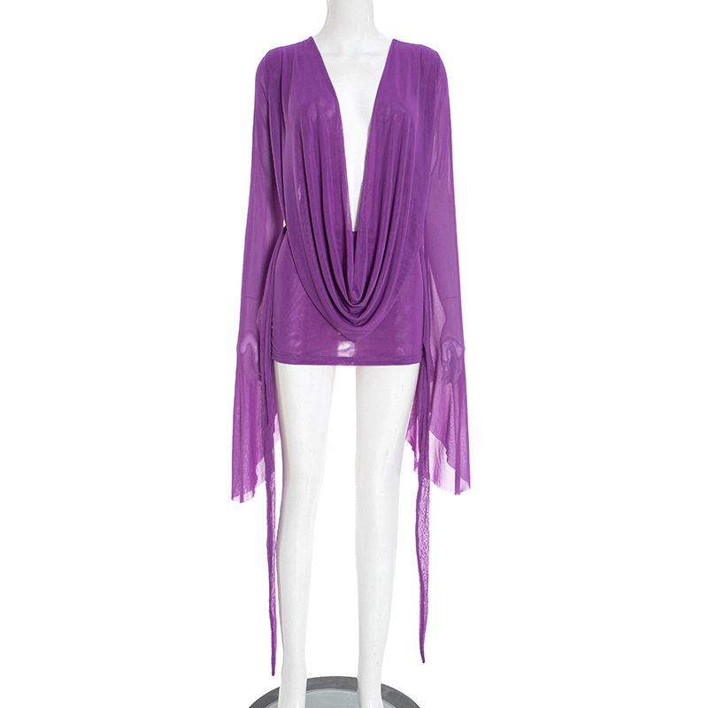 CM.YAYA Women Pile Collar Backless Clock Long Sleeve Mesh Bodycon Midi Mini Dress 2026 Party Holiday Dresses Trendy Vestidos CM.YAYA Women Pile Collar Backless Clock Long Sleeve Mesh Bodycon Midi Mini Dress 2026 Party Holiday Dresses Trendy Vestidos