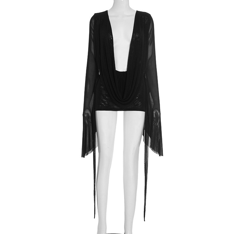 CM.YAYA Women Pile Collar Backless Clock Long Sleeve Mesh Bodycon Midi Mini Dress 2026 Party Holiday Dresses Trendy Vestidos CM.YAYA Women Pile Collar Backless Clock Long Sleeve Mesh Bodycon Midi Mini Dress 2026 Party Holiday Dresses Trendy Vestidos