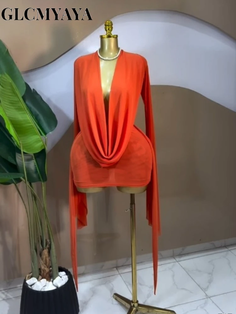 CM.YAYA Women Pile Collar Backless Clock Long Sleeve Mesh Bodycon Midi Mini Dress 2026 Party Holiday Dresses Trendy Vestidos CM.YAYA Women Pile Collar Backless Clock Long Sleeve Mesh Bodycon Midi Mini Dress 2026 Party Holiday Dresses Trendy Vestidos