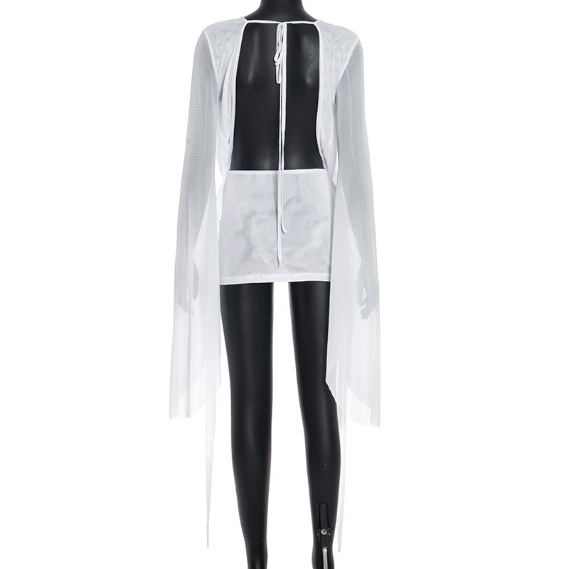 CM.YAYA Women Pile Collar Backless Clock Long Sleeve Mesh Bodycon Midi Mini Dress 2026 Party Holiday Dresses Trendy Vestidos