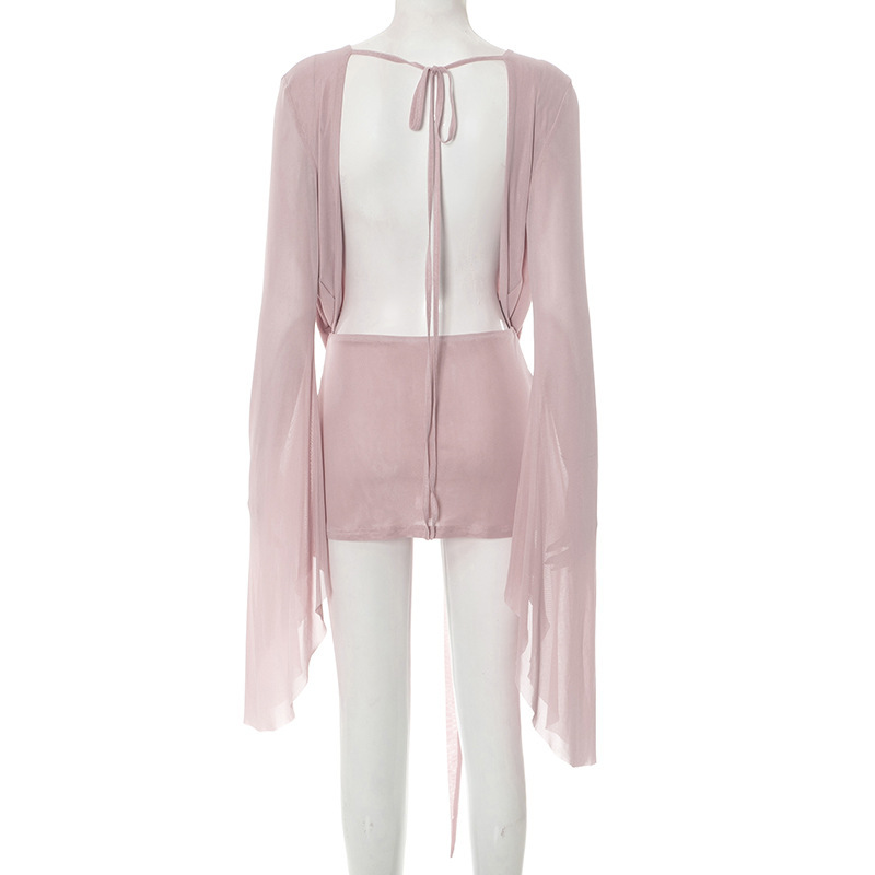 CM.YAYA Women Pile Collar Backless Clock Long Sleeve Mesh Bodycon Midi Mini Dress 2026 Party Holiday Dresses Trendy Vestidos