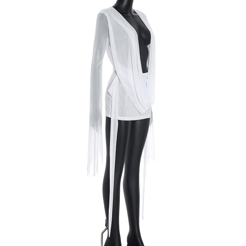 CM.YAYA Women Pile Collar Backless Clock Long Sleeve Mesh Bodycon Midi Mini Dress 2026 Party Holiday Dresses Trendy Vestidos CM.YAYA Women Pile Collar Backless Clock Long Sleeve Mesh Bodycon Midi Mini Dress 2026 Party Holiday Dresses Trendy Vestidos