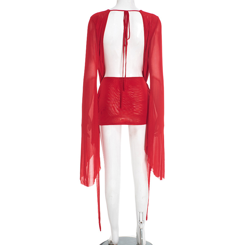 CM.YAYA Women Pile Collar Backless Clock Long Sleeve Mesh Bodycon Midi Mini Dress 2026 Party Holiday Dresses Trendy Vestidos CM.YAYA Women Pile Collar Backless Clock Long Sleeve Mesh Bodycon Midi Mini Dress 2026 Party Holiday Dresses Trendy Vestidos