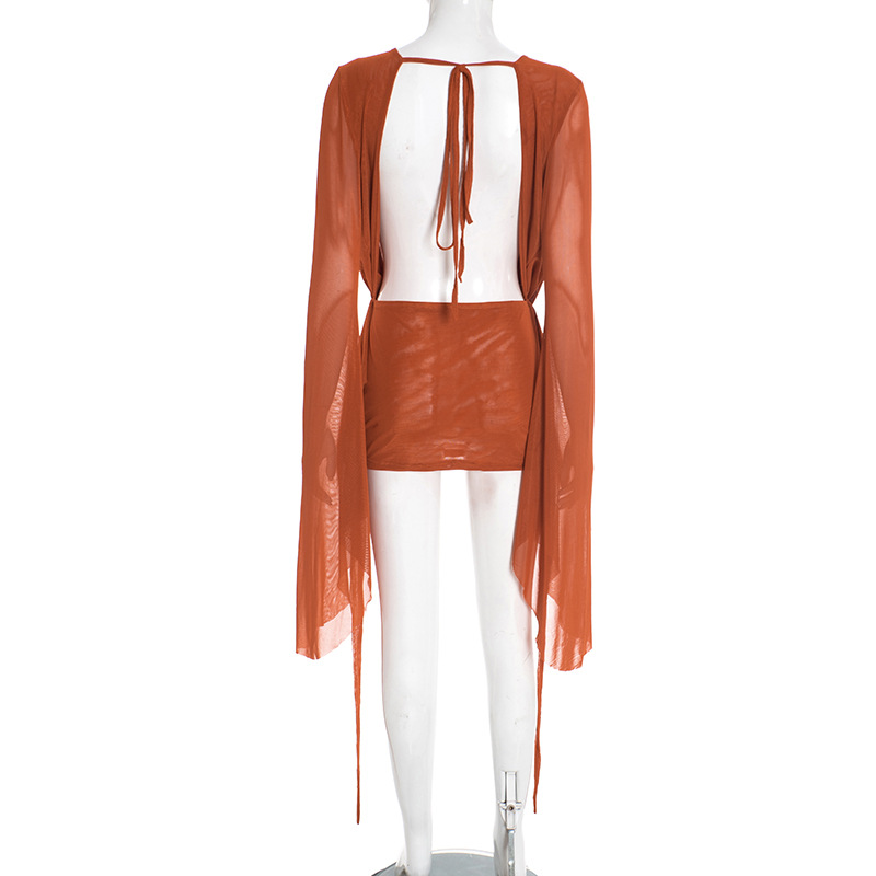 CM.YAYA Women Pile Collar Backless Clock Long Sleeve Mesh Bodycon Midi Mini Dress 2026 Party Holiday Dresses Trendy Vestidos