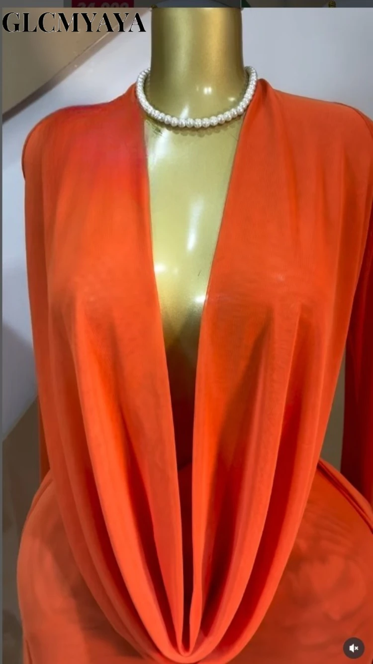 CM.YAYA Women Pile Collar Backless Clock Long Sleeve Mesh Bodycon Midi Mini Dress 2026 Party Holiday Dresses Trendy Vestidos CM.YAYA Women Pile Collar Backless Clock Long Sleeve Mesh Bodycon Midi Mini Dress 2026 Party Holiday Dresses Trendy Vestidos