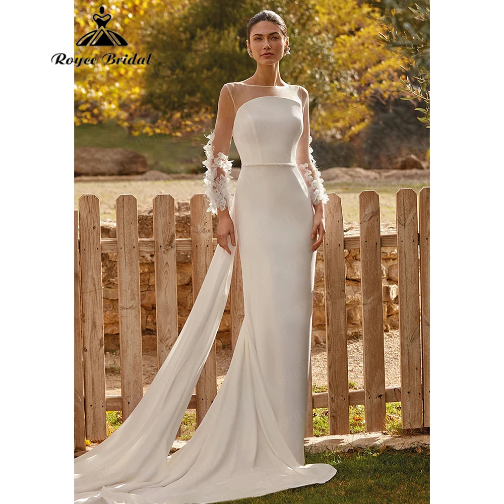 Modern Minimalist Satin Wedding Dress 2026 Long Sleeve Mermaid Backless Beaded Brides Gown robe de mariée fourreau Customized
