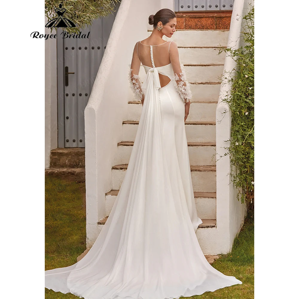 Modern Minimalist Satin Wedding Dress 2026 Long Sleeve Mermaid Backless Beaded Brides Gown robe de mariée fourreau Customized