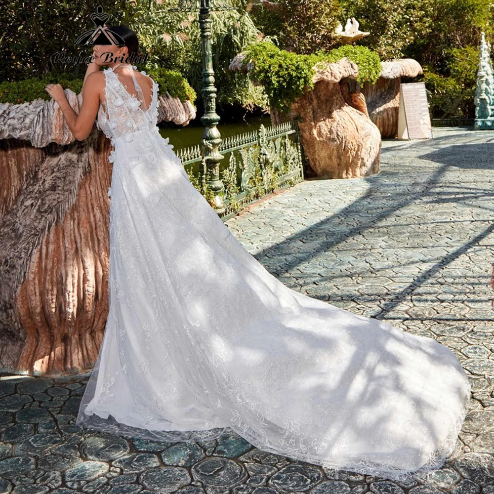 Boho 3D Floral Applique Tulle Wedding Dress with Slit 2026 Brides Gown Elegan vestido de novia boda 2026 Customized