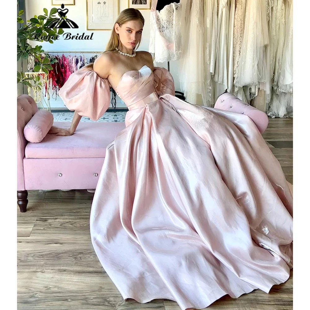 Blush Satin Ball Gown Wedding Dress Puff Sleeves Luxury Shiny Satin Princess Brides Gown vestido de novia boda 2026 Customized