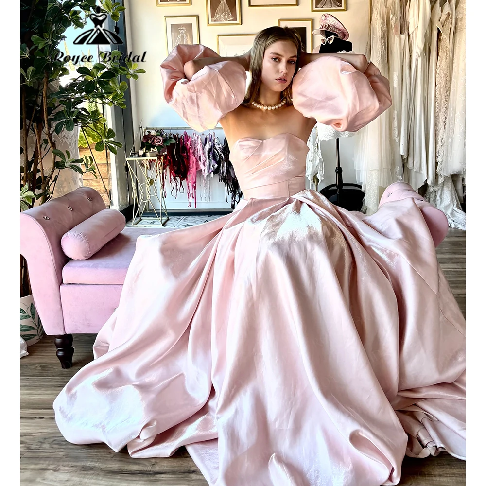 Blush Satin Ball Gown Wedding Dress Puff Sleeves Luxury Shiny Satin Princess Brides Gown vestido de novia boda 2026 Customized