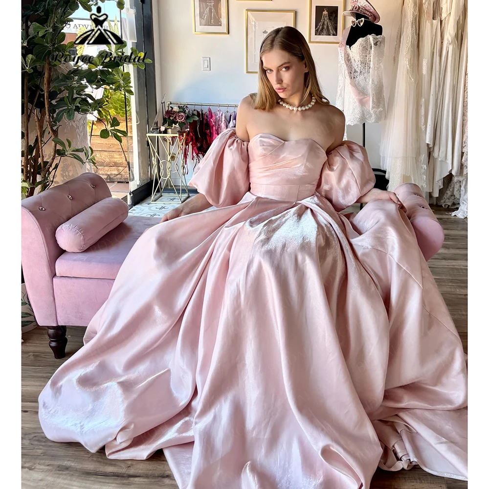 Blush Satin Ball Gown Wedding Dress Puff Sleeves Luxury Shiny Satin Princess Brides Gown vestido de novia boda 2026 Customized