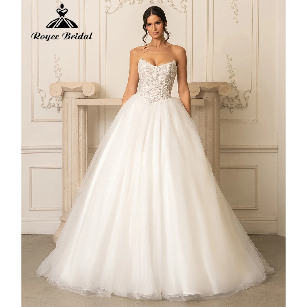 Princess-Style Strapless Tulle Beaded Wedding Dress for Women 2026 Backless Bridal Dress Vestidos Roycebridal Customized Princess-Style Strapless Tulle Beaded Wedding Dress for Women 2026 Backless Bridal Dress Vestidos Roycebridal Customized
