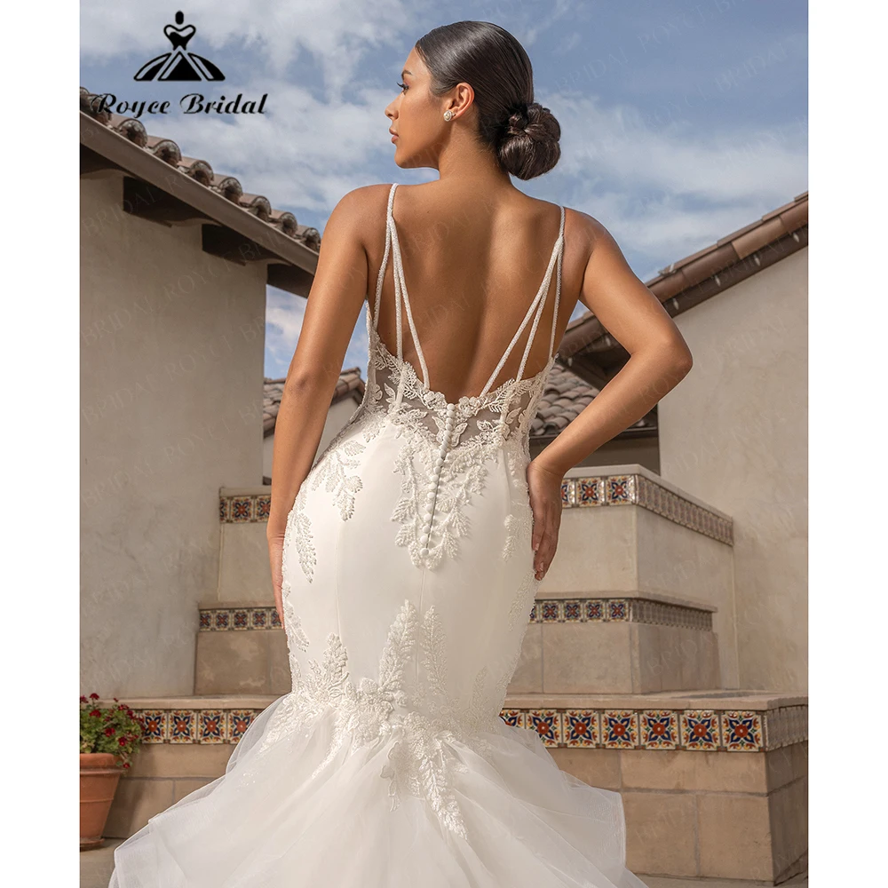 Roycebridal Vintage Thin Strap Deep V Wedding Dress for Women 2026 Satin & Lace Beaded Tulle Brides Dress Vestidos Customized