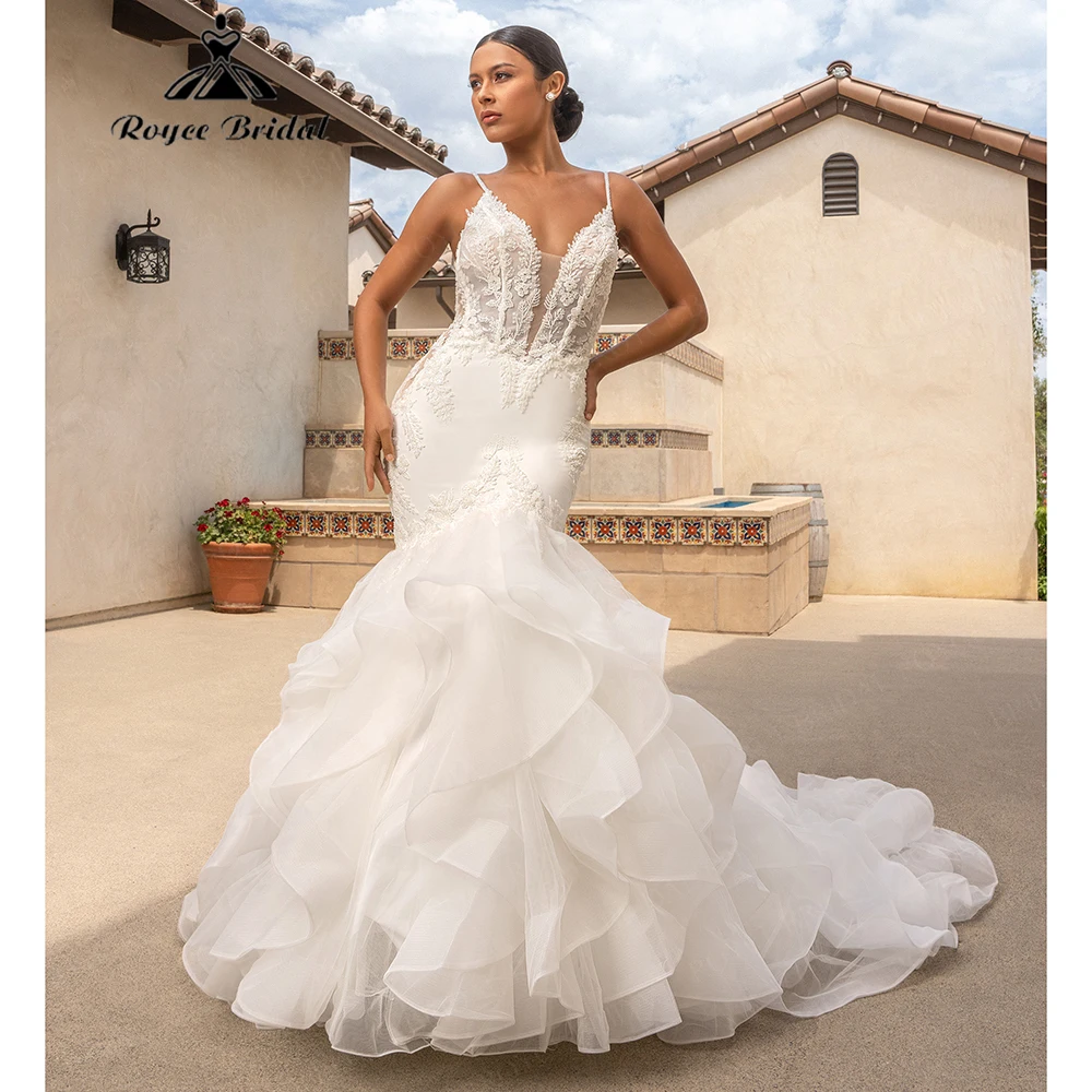 Roycebridal Vintage Thin Strap Deep V Wedding Dress for Women 2026 Satin & Lace Beaded Tulle Brides Dress Vestidos Customized