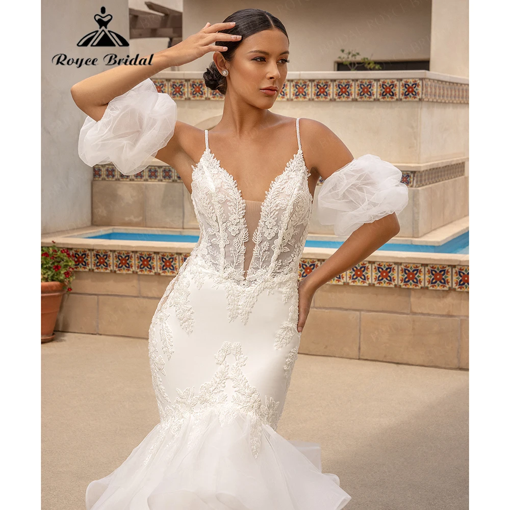 Roycebridal Vintage Thin Strap Deep V Wedding Dress for Women 2026 Satin & Lace Beaded Tulle Brides Dress Vestidos Customized