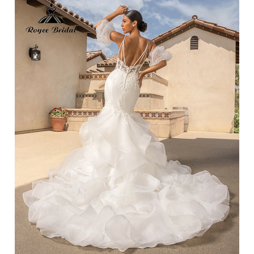 Roycebridal Vintage Thin Strap Deep V Wedding Dress for Women 2026 Satin & Lace Beaded Tulle Brides Dress Vestidos Customized