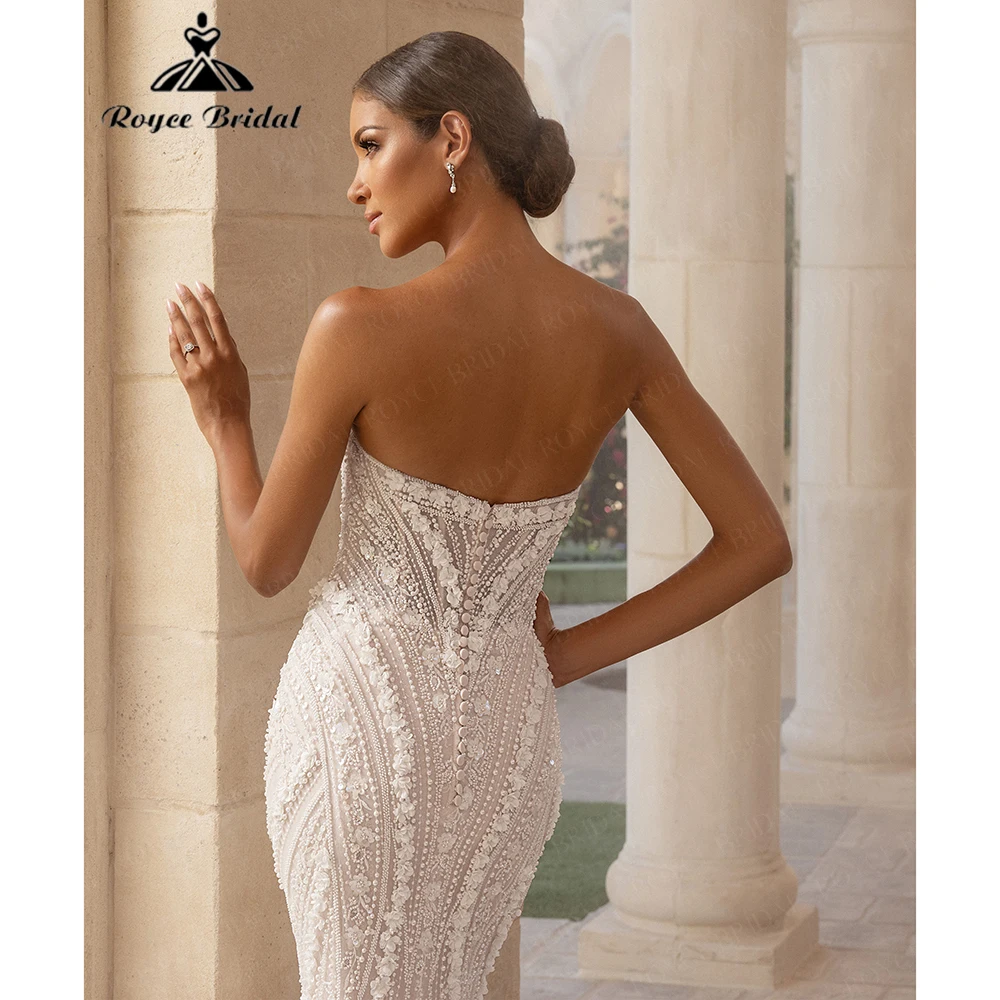Roycebridal Mermaid Beaded Tulle Wedding Dress for Women 2026 Strapless Backless Brides Dress Vestidos Customized