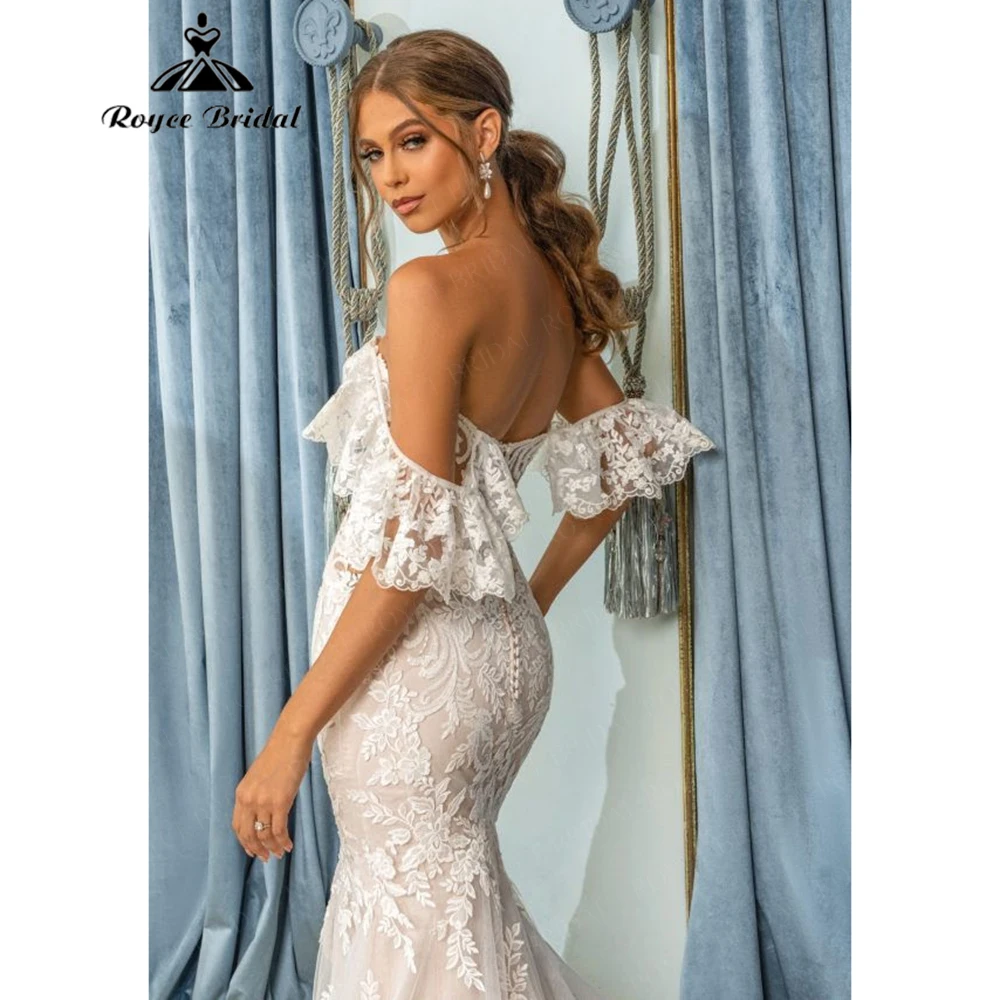 Luxe Tulle Lace Mermaid Wedding Dress for Women 2026 Deep V Sheer Cutout Bridal Dress Vestidos Roycebridal Customized