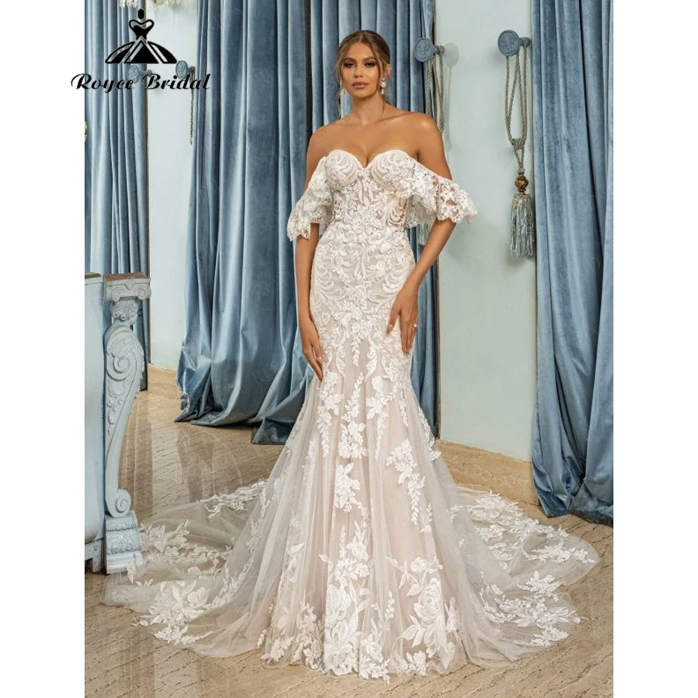 Luxe Tulle Lace Mermaid Wedding Dress for Women 2026 Deep V Sheer Cutout Bridal Dress Vestidos Roycebridal Customized