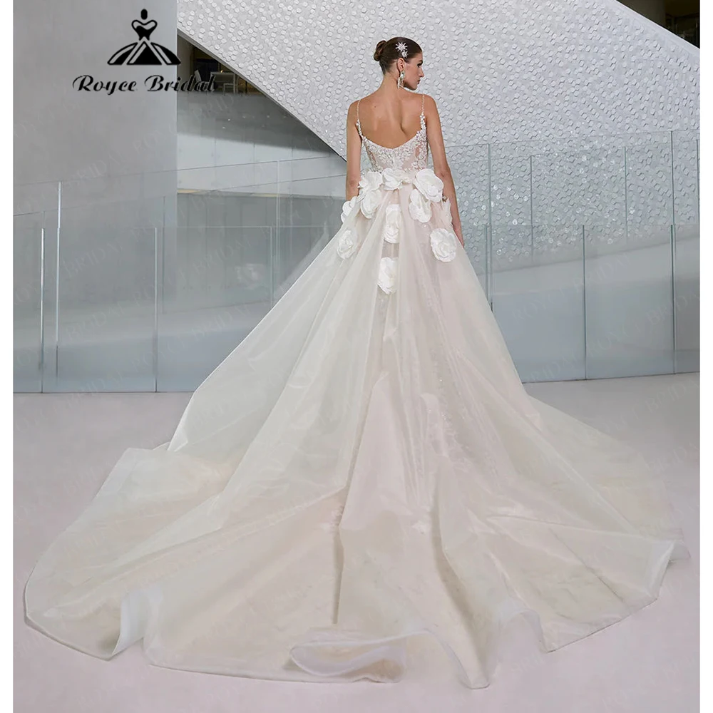 Luxury Spaghetti Strap Deep V Backless Mermaid Wedding Dress for Women 2026 Lace & Tulle with 3D Flower Bridal Dress Customized