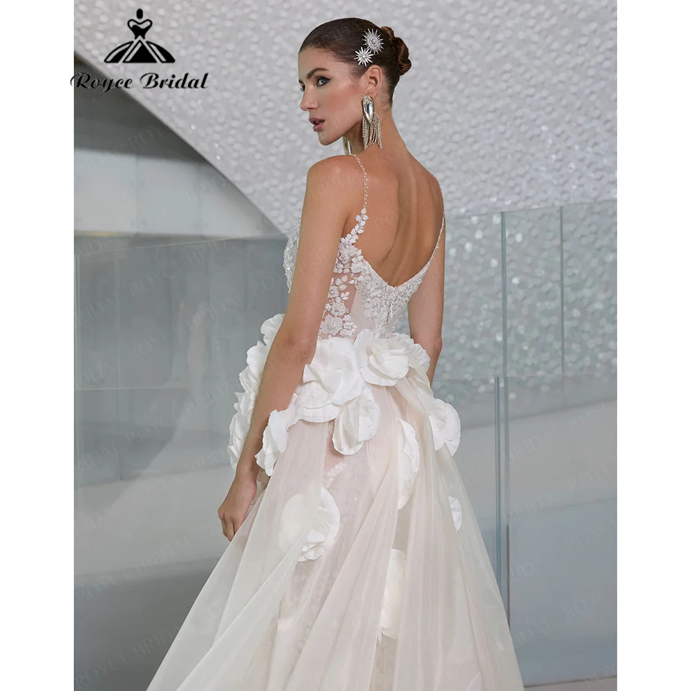 Luxury Spaghetti Strap Deep V Backless Mermaid Wedding Dress for Women 2026 Lace & Tulle with 3D Flower Bridal Dress Customized