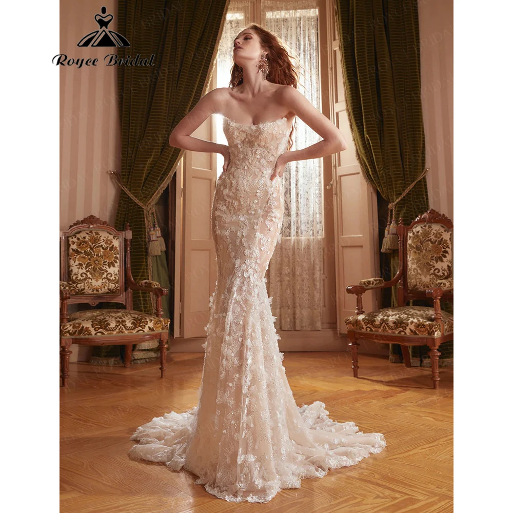 Retro Mature Tulle 3D Floral Mermaid Wedding Dress for Women 2026 Backless Train Bridal Dress Vestidos Roycebridal Customized