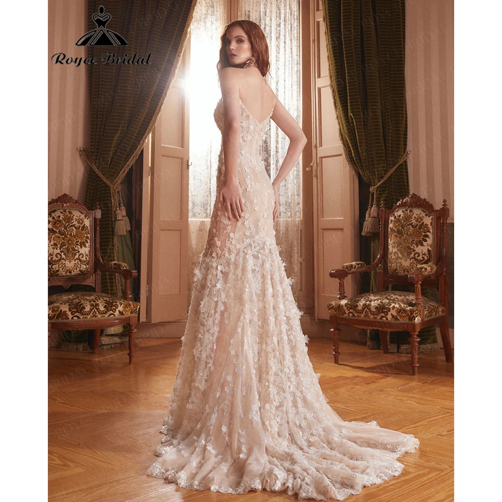 Retro Mature Tulle 3D Floral Mermaid Wedding Dress for Women 2026 Backless Train Bridal Dress Vestidos Roycebridal Customized