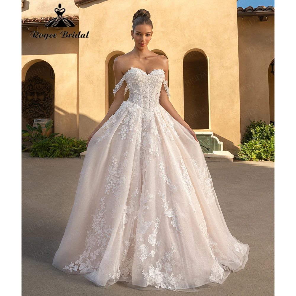 Off-the-Shoulder Beaded Tulle Wedding Dress for Women 2026 Princess-Style Slim Bridal Dress Vestidos Roycebridal Customized