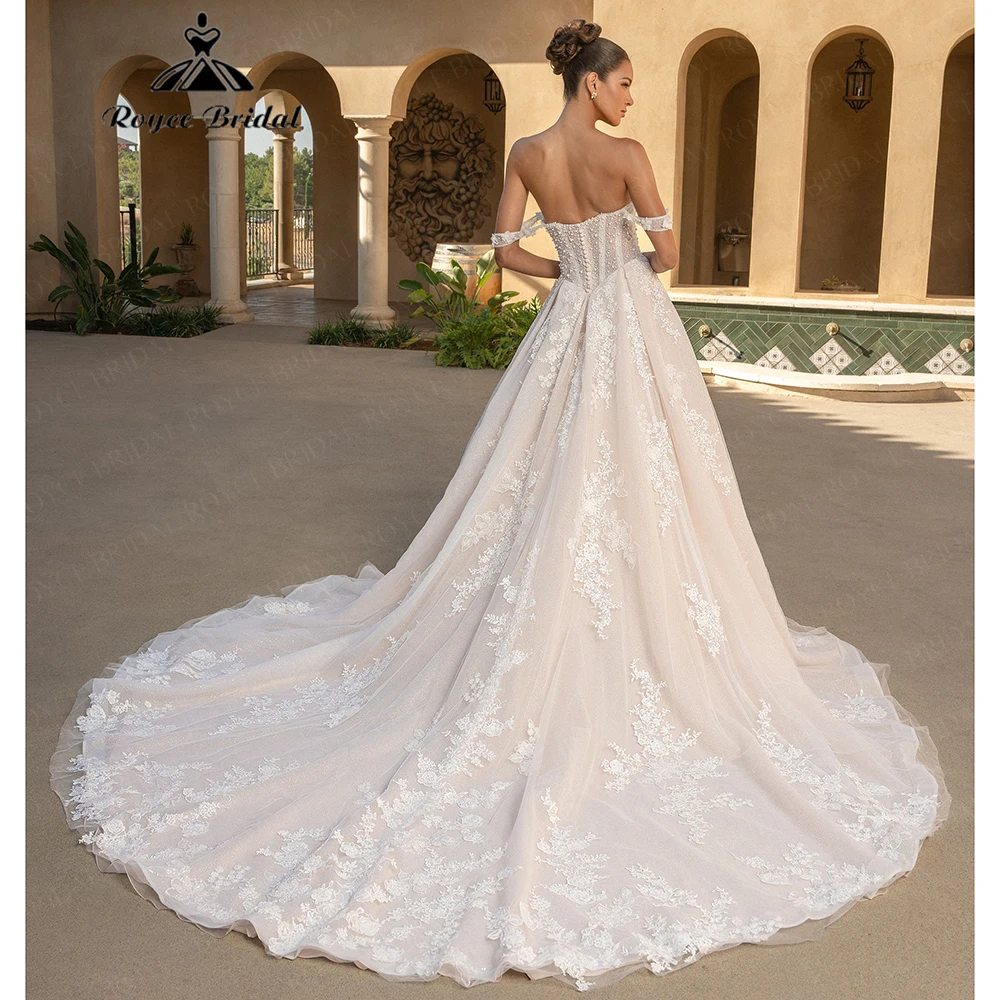 Off-the-Shoulder Beaded Tulle Wedding Dress for Women 2026 Princess-Style Slim Bridal Dress Vestidos Roycebridal Customized