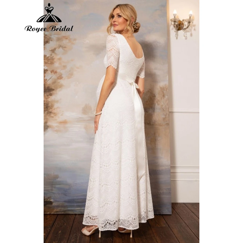 Curvy Wedding Dress Pregnant Bridal Gown Elegant Lace Half Sleeve Scoop Neck Floor Length vestido de novia para boda Customized