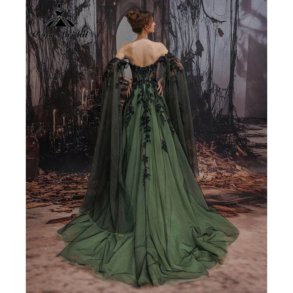 Roycebridal Gothic Green Off-Shoulder Black Wedding Dress Deep Forest Witch-Style Brides Dress Customized vestidos 2026
