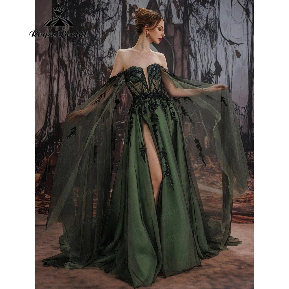 Roycebridal Gothic Green Off-Shoulder Black Wedding Dress Deep Forest Witch-Style Brides Dress Customized vestidos 2026