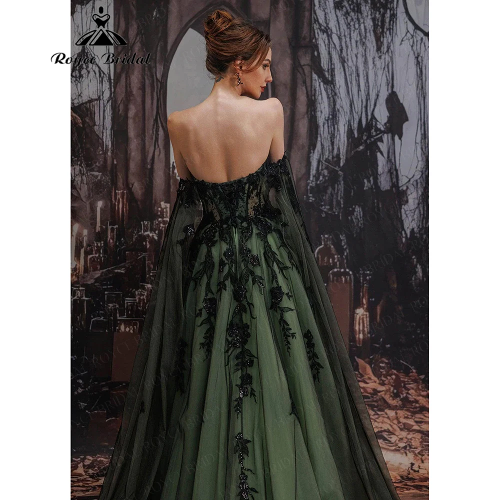 Roycebridal Gothic Green Off-Shoulder Black Wedding Dress Deep Forest Witch-Style Brides Dress Customized vestidos 2026
