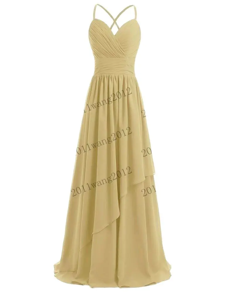 A Line Chiffon Elegant Spaghetti Straps Pleat Off Shoulder Bridesmaid Dresses Wedding Party Formal Prom Evening Lace Up Back